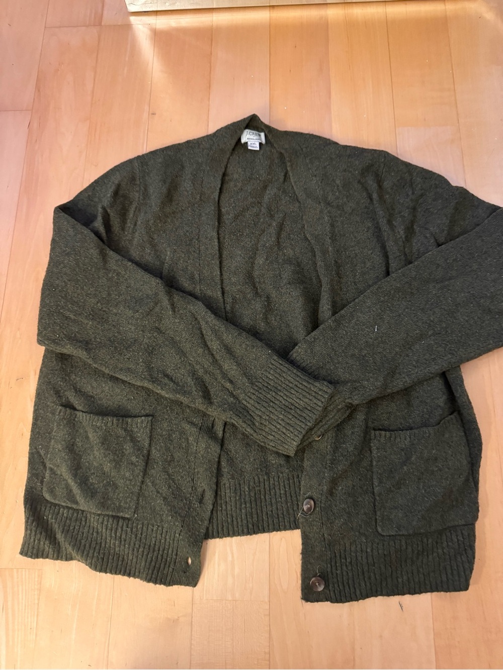 Vintage J.Crew Classic Men's Olive Green Button-Front Cardigan Sweater